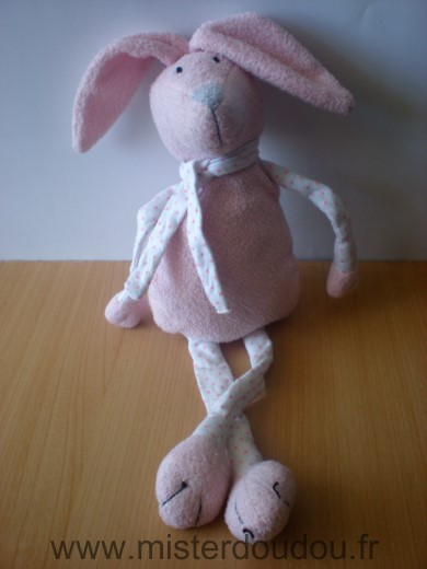 Doudou Lapin Bout chou Rose blanc etoiles 