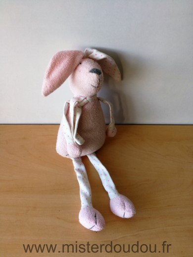 Doudou Lapin Bout chou Rose blanc etoiles 