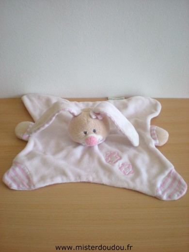Doudou Lapin Bout chou Rose dessus rayé rose blanc desssous Traces non parties au lavage bout des oreilles