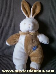 Doudou Lapin Brauns heitmann Ecru marron Tête ours brodée sur le ventre avec un rapiècement à carreaux bleus