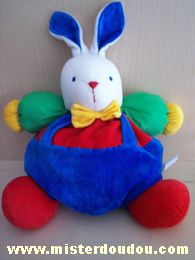 Doudou Lapin Buathier Rouge vert blanc jaune salopette bleue 