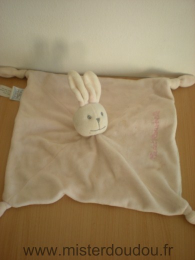 Doudou Lapin Cadet rousselle Rose blanc dessous brode cadet rousselle 