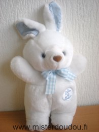 Doudou Lapin Calin et bisous Peluche blanche ecusson calin et bisous 