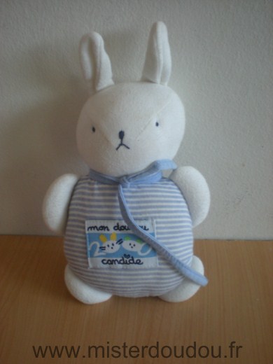 Doudou Lapin Candide Rayé bleu blanc 