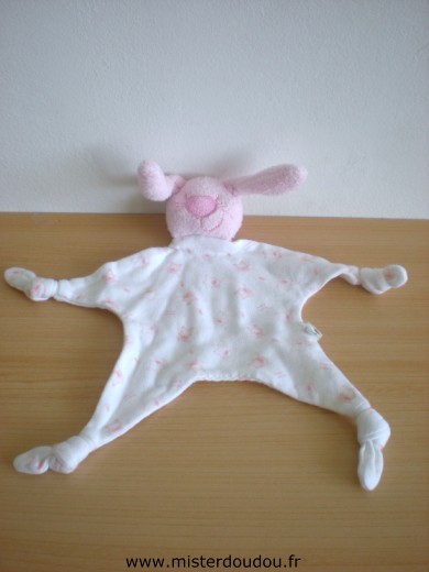 Doudou Lapin Carrefour france Tissus blanc motifs lapins 