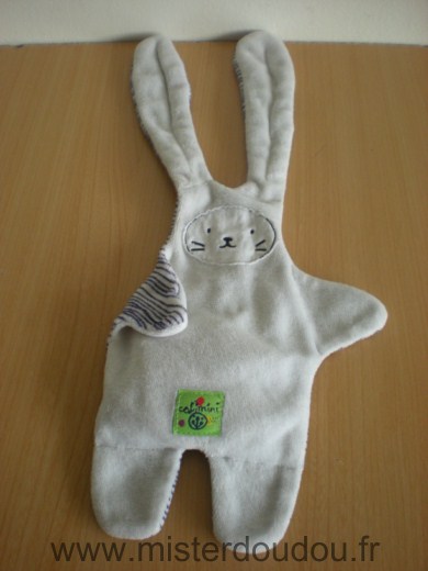 Doudou Lapin Catimini Blanc rayures bleu marine reversible 