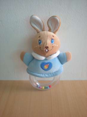 Doudou Lapin Chicco Bleu anneau avec billes dedant 