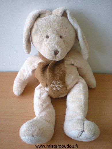 Doudou Lapin Ciad Beige echarpe marron flocon Grand modèle