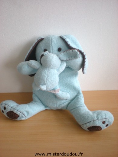 Doudou Lapin Ciad Lapin ou chien bleu marron avec bebe aimanté 