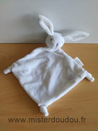 Doudou Lapin Clarins Blanc yeux mauves 