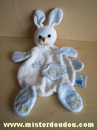 Doudou Lapin Cmp Blanc bleu avec brodé nif nif Eveil et tendresse