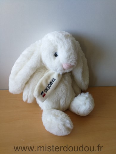 Doudou Lapin Cmp Blanc nez rose echarpe samoens 