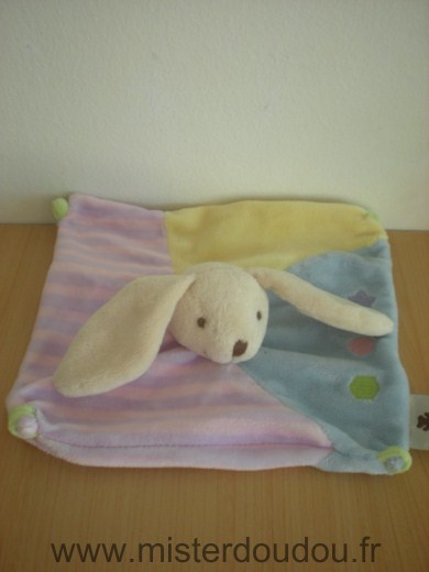 Doudou Lapin Cmp Mauve jaune bleu 