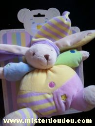 Doudou Lapin Cmp Multicolore pastel Lapin éveil et tendresse neuf