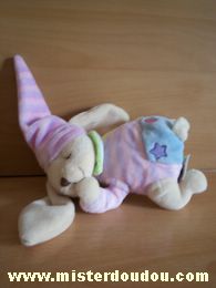 Doudou Lapin Cmp Multicolore / pastel Lapin dormeur avec long bonnet rayé
hochet dans le ventre ne marche pas