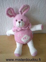 Doudou Lapin Cmp Nif nif eveil et tendressse rose blanc 