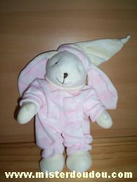 Doudou Lapin Cmp Rayé blanc et rose Avec long bonnet écru
