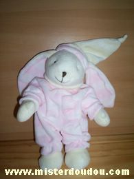 Doudou Lapin Cmp Rayé blanc et rose Avec long bonnet écru