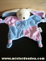 Doudou Lapin Cmp Rose / bleu Poche ventrale.