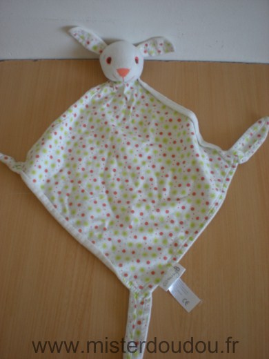 Doudou Lapin Coming b Blanc ronds vert orange 