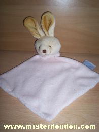 Doudou Lapin Comptine Carré rose tête beige Quelques bouloches sur carré tissus éponge