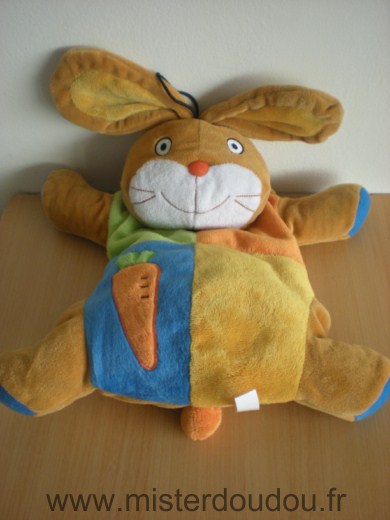 Doudou Lapin Cooper Beige orange vert carotte Attention il n 'a plus sa bouillotte