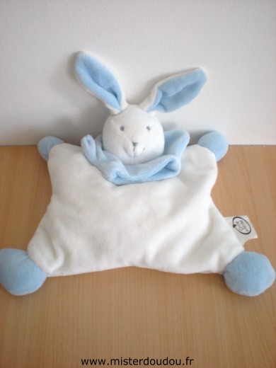 Doudou Lapin Corine de farme Blanc bleu Doudou semi plat