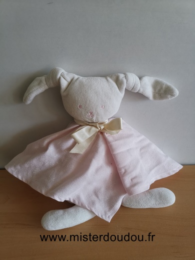 Doudou Lapin Corolle Blanc robe rose semi plat patachou 