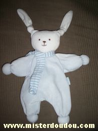 Doudou Lapin Corolle Bleu clair écharpe rayée blanc bleu 