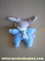 Doudou Lapin Corolle Bleu tête marron écharpe écrue Mini patachou