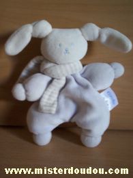 Doudou Lapin Corolle Mauve clair écharpe rayée blanc mauve 