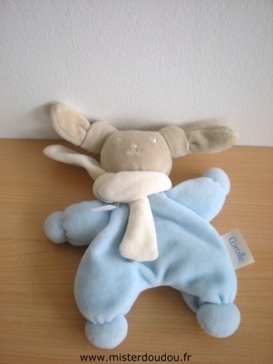 Doudou Lapin Corolle Patachou bleu beige echarpe blanche Petit modèle