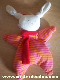 Doudou Lapin Corolle Rayé rose écharpe rouge Lapin patachou grelot