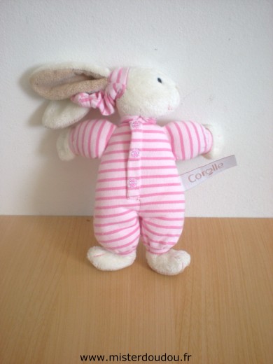 Doudou Lapin Corolle Rayé rose, rose fushia 