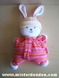 Doudou Lapin Corolle Rayé rose rouge 