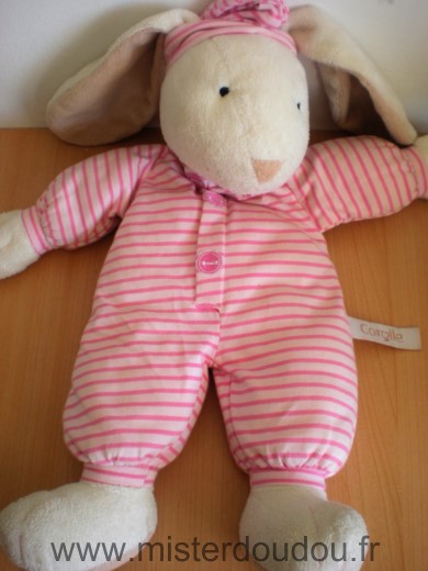 Doudou Lapin Corolle Rose raye 