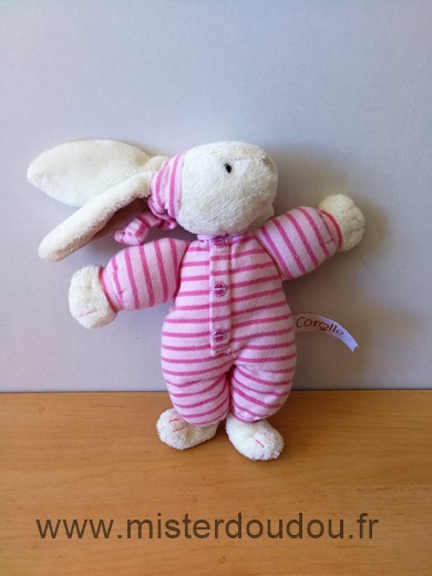 Doudou Lapin Corolle Rose raye 