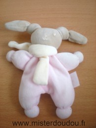 Doudou Lapin Corolle Rose tête marron écharpe écrue 