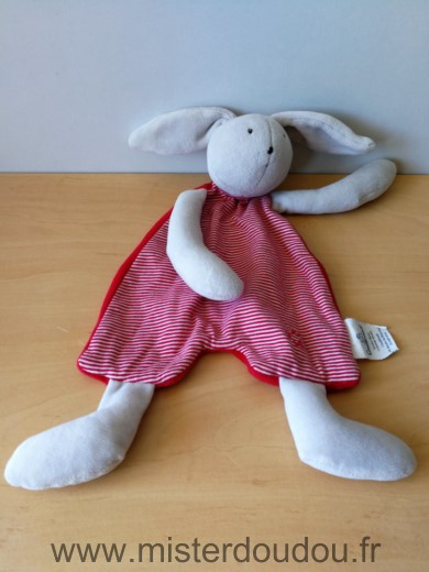 Doudou Lapin Coudemail Rouge gris rayures Comme neuf