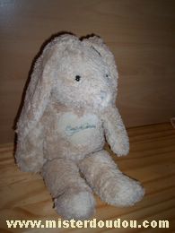 Doudou Lapin Coup de coeur Beige Inscription 