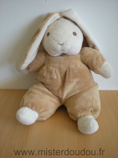 Doudou Lapin Cp international Marron beige brode baby 