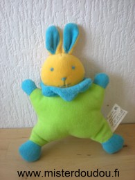 Doudou Lapin Creaprim Vert bleu jaune 