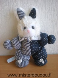 Doudou Lapin Creations blanchet Bleu marine blanc tête blanche en peluche 