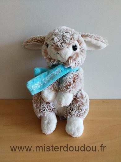 Doudou Lapin Créations dani Beige blanc chine Echarpe bleue orcieres