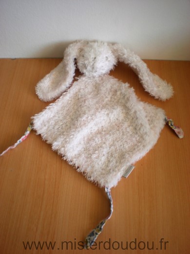 Doudou Lapin Cyrillus Blanc et fleurs dessous 