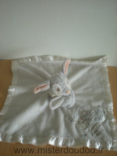 Doudou Lapin Disney Gris bordure satin 