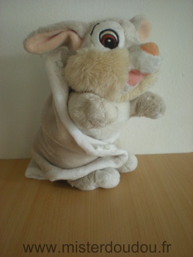 Doudou Lapin Disney Pan pan gris blanc couverture 