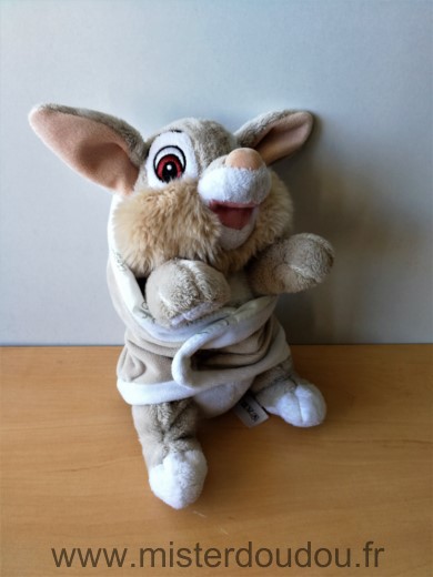 Doudou Lapin Disney Panpan gris beige avec couverture grise 