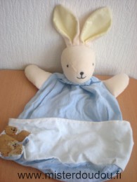 Doudou Lapin Dmc Bleu beige jaune Range pyjama