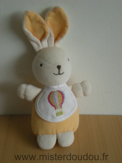 Doudou Lapin Dmc Jaune bavoir brode Attention bavoir deja brode : une montgolfière